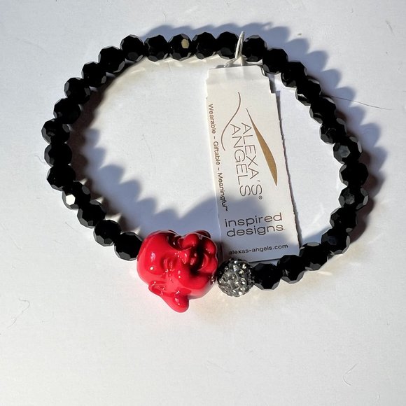 NWT Alexa's Angels Laughing Buddha w/Faceted Black Beads Stretch Bracelet - Picture 8 of 8